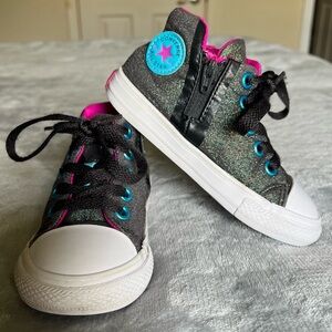 Converse Chuck Taylor Size 8 Metallic Shimmer All Star Zip High Top Sneakers